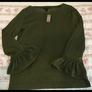 NWT J. Crew Forest Green Sparkle Bell Sleeve Top